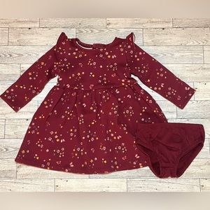 Carter’s Baby Girls Maroon Floral Soft Thicker Dress With Bloomers Size 9 Months